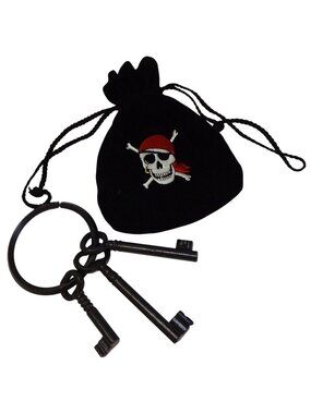 Vtg Disneyland Pirates Of The Caribbean Jail Keys Metal Prop With Coin Pouch